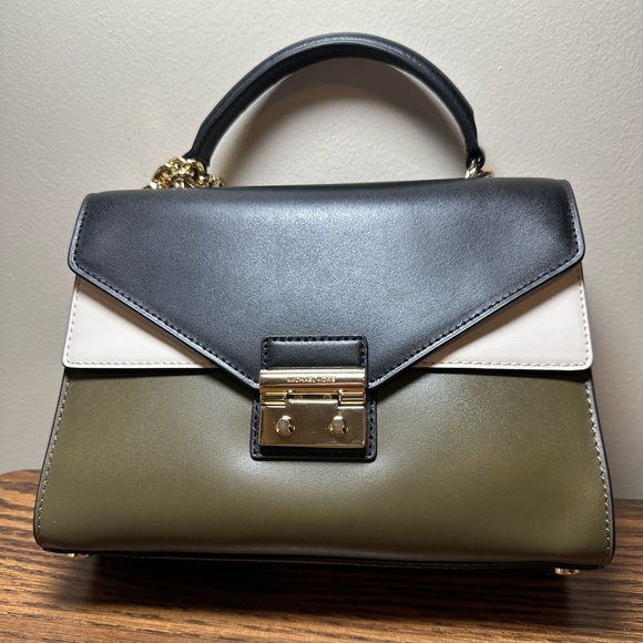 Michael Kors Handbags - NWT Michael Kors Sloan Medium Top-Handle Satchel Tri-Color Olive/Black/Ecru